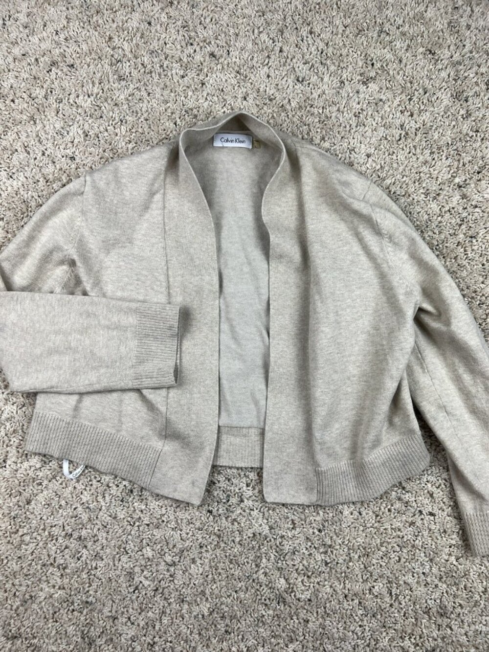 Calvin Klein Sweater Cardigan Beige Open Front Long Sleeve Casual Women
